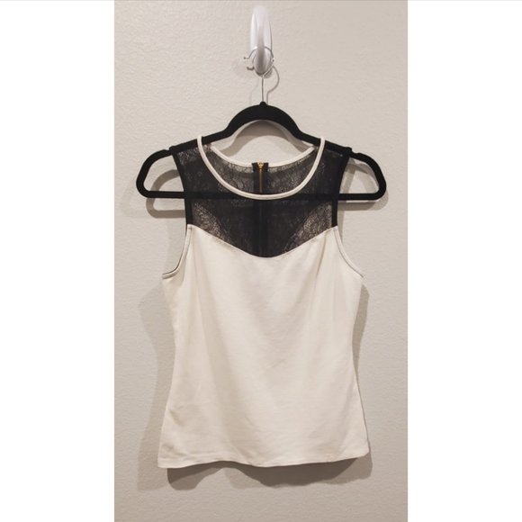 EXPRESS Beige and Black Lace Yoke Shell Top - Picture 1 of 3